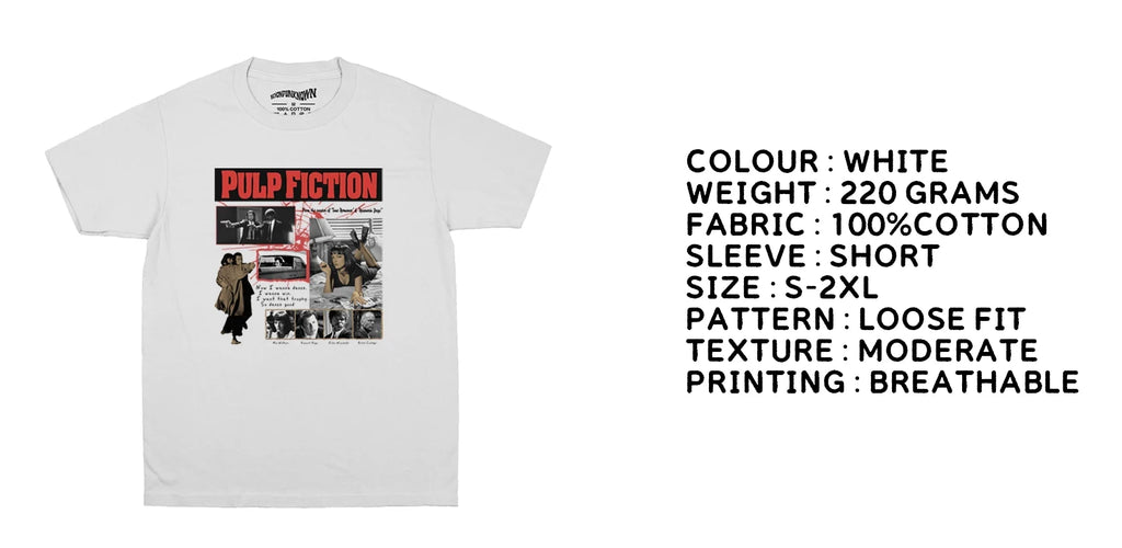 Pulp Fiction T-Shirt Movie Travolta Tarantino Uma Thurman Reservoir Dogs Men's Women Short Sleeves Cotton White Tee Shirt