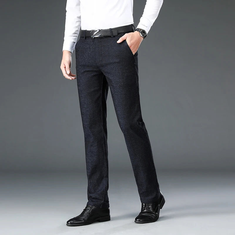 Autumn Brand Clothes Men's Suit Trousers Cotton Loose Straight Pants for Male High Waist Elastic Black Casual Formal Pant Man