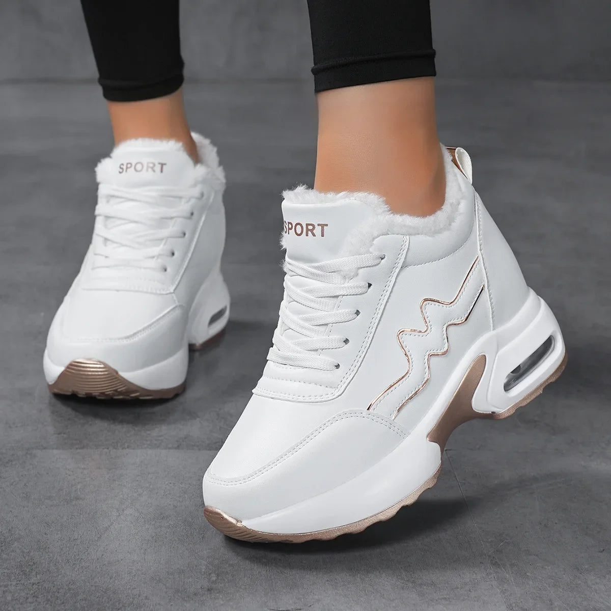 Winter New Women's Cotton Shoes Warm Heightening Casual Sports Shoes Invisible Heightening 8 Cm Women's Shoes round Toe EVA Inso