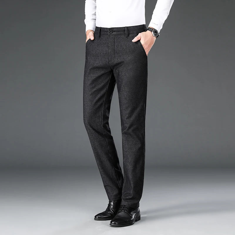 Autumn Brand Clothes Men's Suit Trousers Cotton Loose Straight Pants for Male High Waist Elastic Black Casual Formal Pant Man