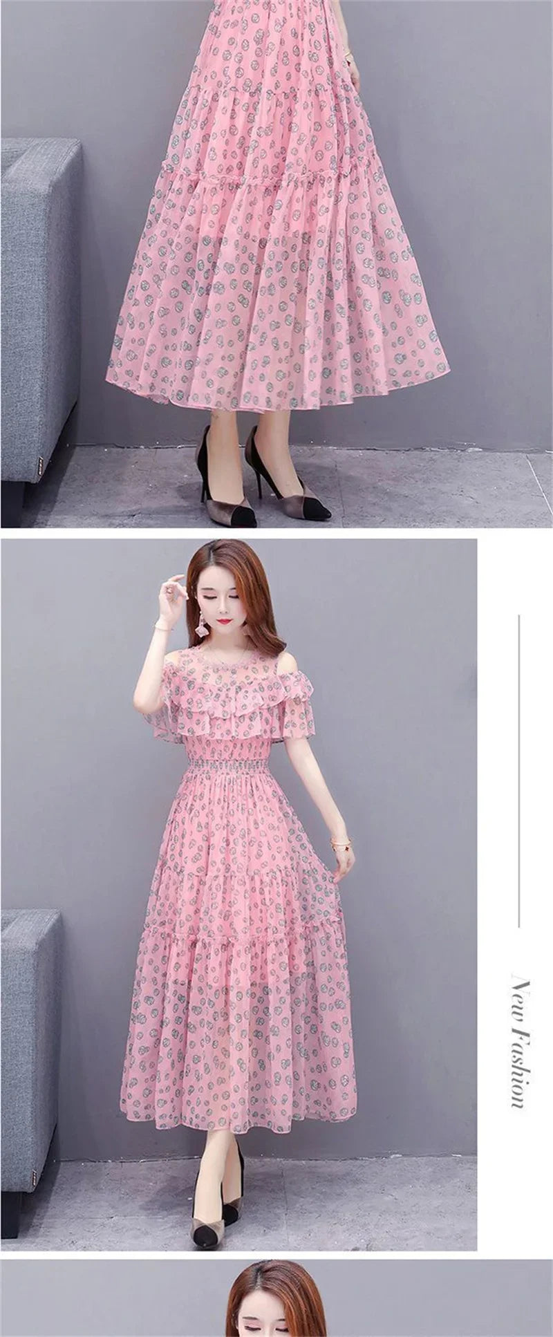 Mesh Chiffon Floral Print Dress Women 2024 New Summer Bohemian Beach Dress Long Off Shoulder Sexy Lady Party Dresses Vestidos