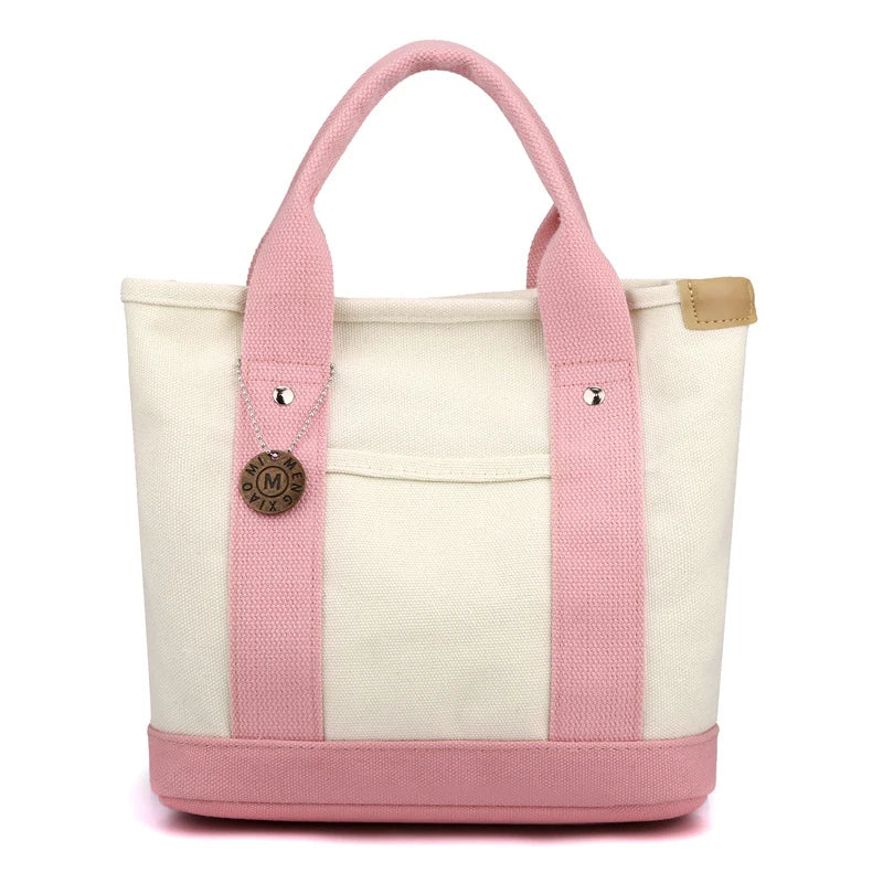 Canvas Tote Bag Portable Large Capacity Leisure Lunch Bento Bucket Bag Multi-divided Handbag