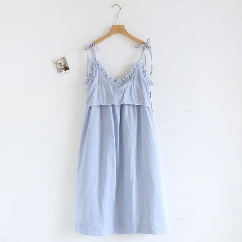 100% Cotton Sleeping Skirt Large Loose Home Skirt with chest cushion Summer Women's Sleeping Skirt Girl's Nightgown