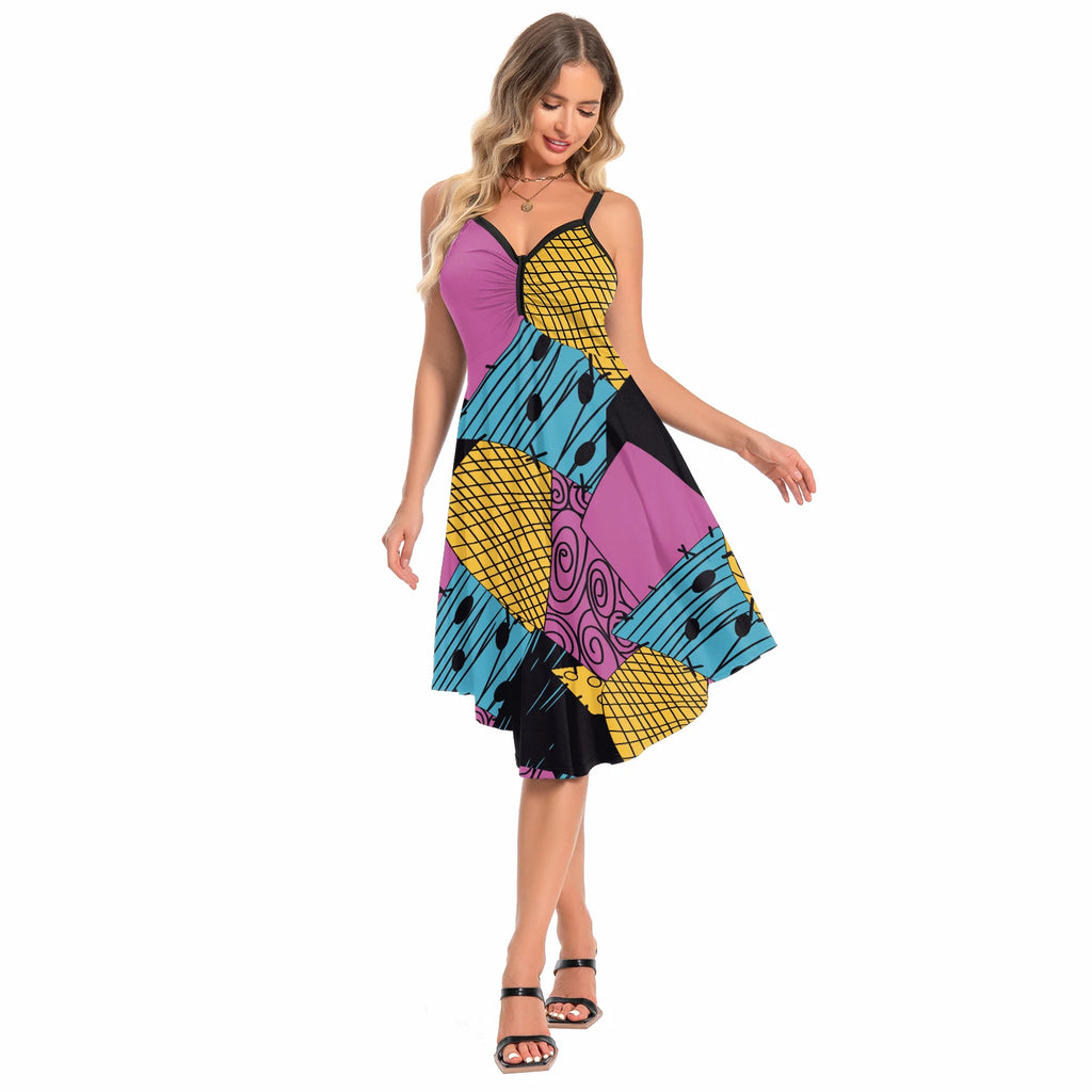 [You're My Secret] Halloween Nightmare Christmas Sally Dress Spaghetti Strap Women's Sexy Backless Dresses Patchwork Vestidos