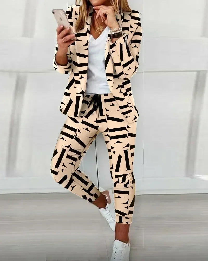 2026 Women's Formal Two Pieces Office Suit Sets Slim Blazer and Pants with Pocket Lapel Women Suits Office Sets 2PCS Tracksuit
