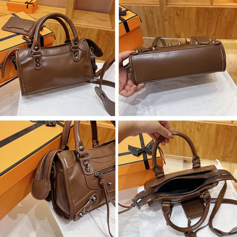 European and American Fashion Rivets Large Capacity Pillow Bag Bowling Motorcycle Handbag Single Shoulder Crossbody Women's Bag