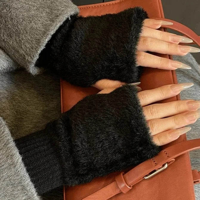 Thermal Fingerless Gloves Women Winter Freeze-proofing Breathable Plush Glove Outdoor Cycling Cold Proof Warm Half Finger Gloves