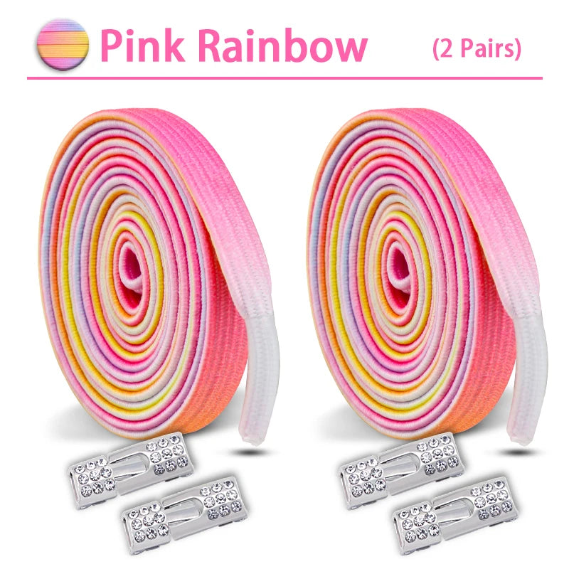 Colorful Elastic Laces Sneakers No Tie Shoe laces Diamond Lock Glitter Shoelaces Without ties Shoe Accessorie 1Pair/2Pair