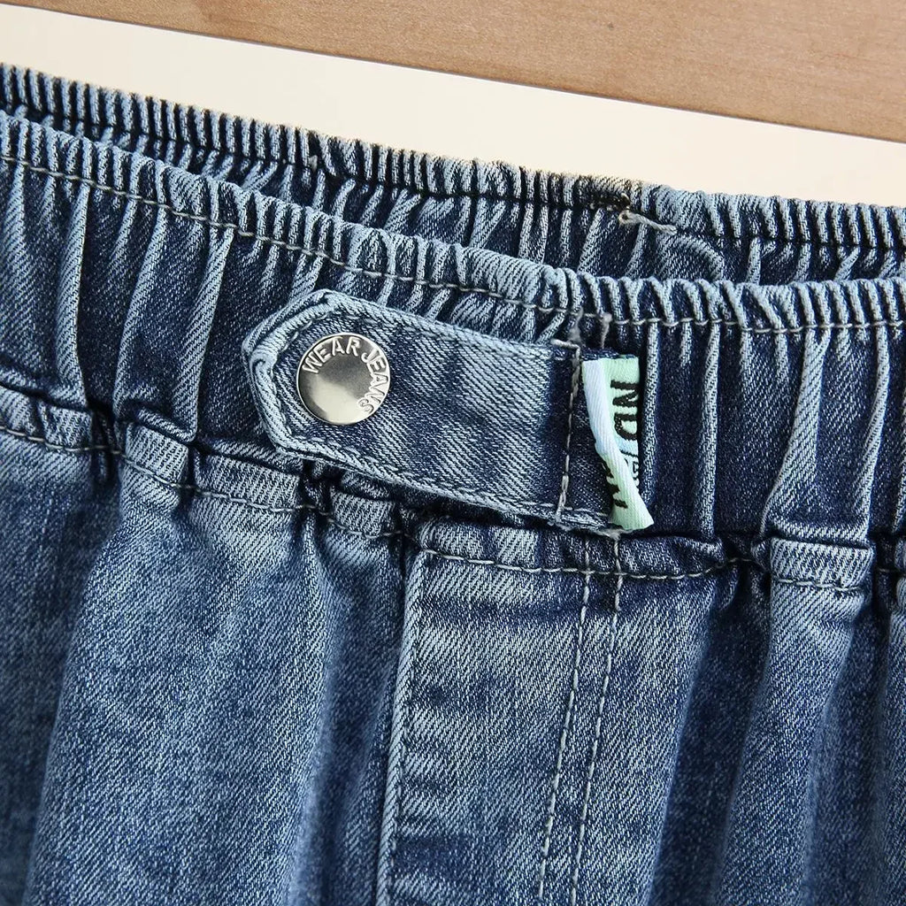 L-6XL Plus Large Size Baggy Jeans Women High Waisted Jeans Woman Mom Jeans Loose Denim Harem Pants Elastic Waist Blue