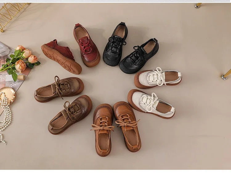 New real leather handmade shoes for women all season oxfords flats woman laced up moccasins cozy mom boat shoes round toe flats