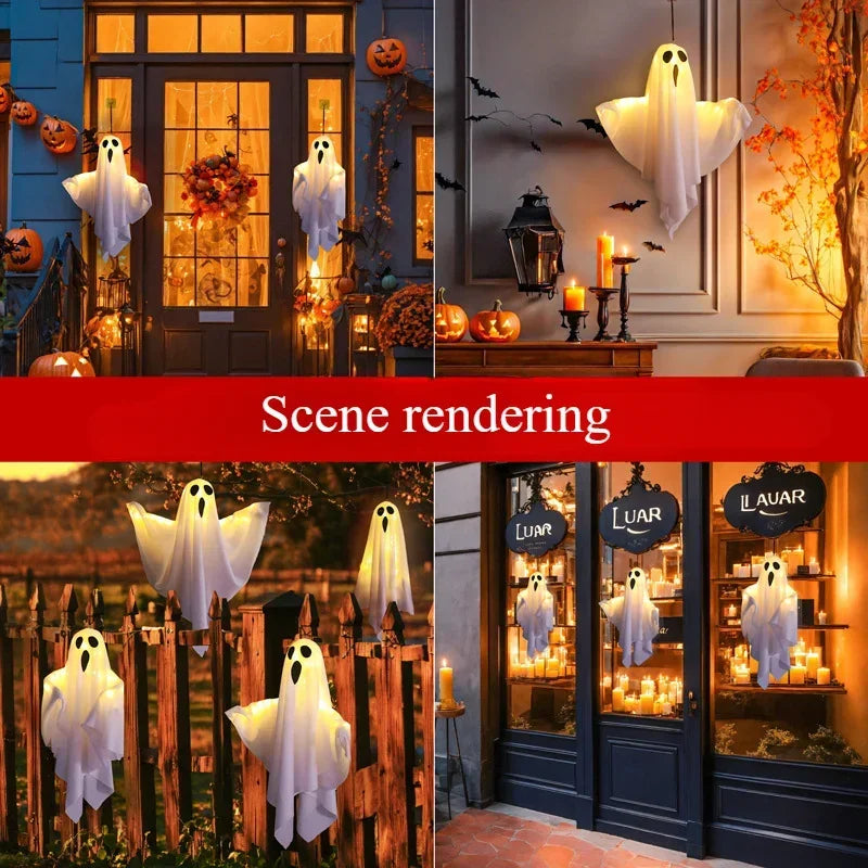 Halloween Party LED Glow Ghost Home Indoor Outdoor Decoration Supplies 2024 Haunted House Bar Hanging Horror Props with Lights