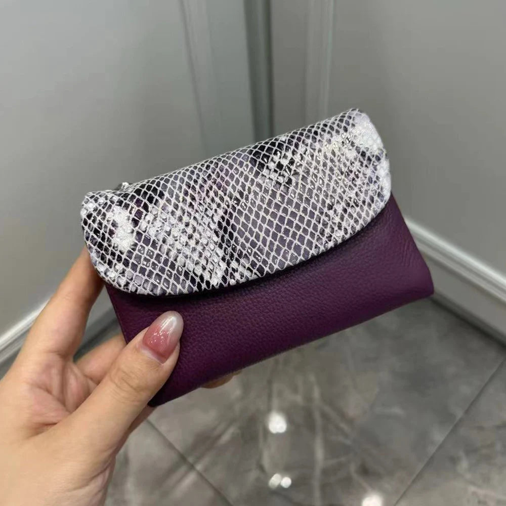 New 10 Colors Snake Pattern Cow Leather Short Wallet Women Fashion Python Genuine Cowhide Tri-fold Card Holder Purse Ladies