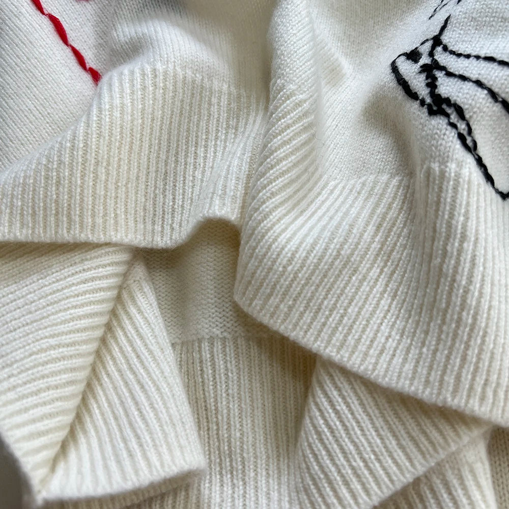 Rowan M538 Letter Jacquard Knit Pullover Winter O-Neck Long Sleeve Buttons Female Sweater Classic Casual Lady Top 2026
