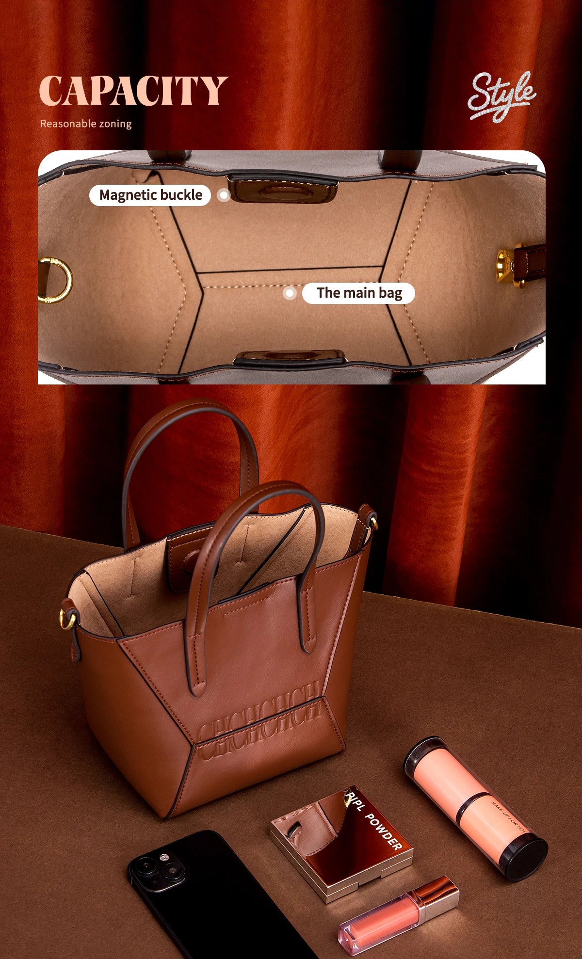 Women's Handbag Autumn New Dual Use Mobile Phone Bag Simple Women's Embossed Shoulder Bag