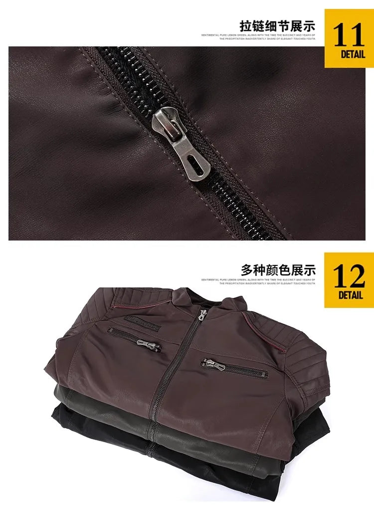 New Pilot Jackets Men's PU Jacket Fashion Casual Stand Collar Motorcycle Coats Trend Men Embroider Windbreak Warm Leather Jacket
