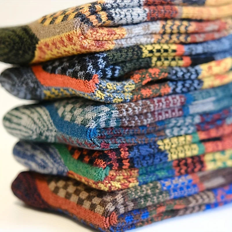 5 pairs of men's autumn and winter warm wool socks with vertical stripes and thickened socks