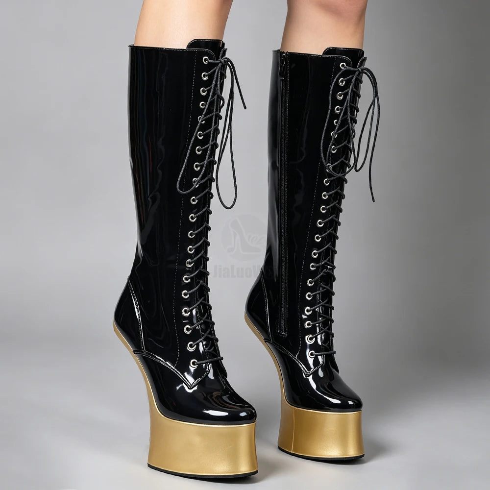 JIALUOWEI New Ponyplay Style 7inch High Heel Platform Knee High Fetish Boots Size36-46