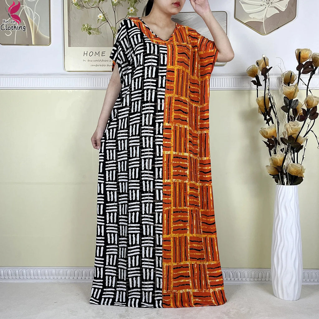 2025 New Summer Abaya Short Sleeve Dress With Big Scarf Printing Floral Loose Dress Islam Kaftan Women African Abaya Clothing