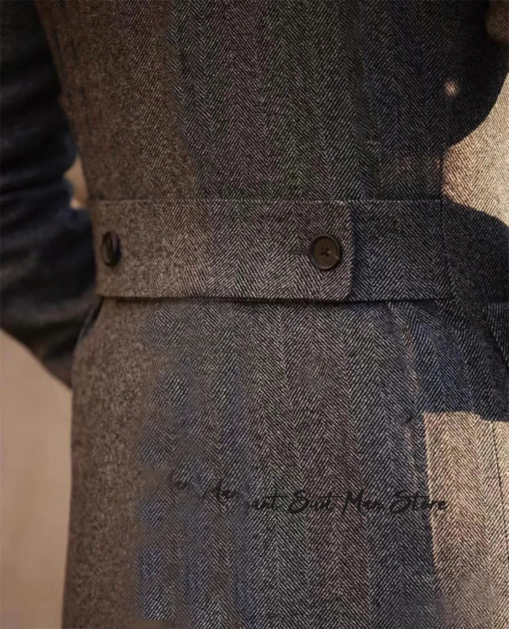 Italian herringbone wool men's long business coat Autumn winter Double breasted classic suits Long coats