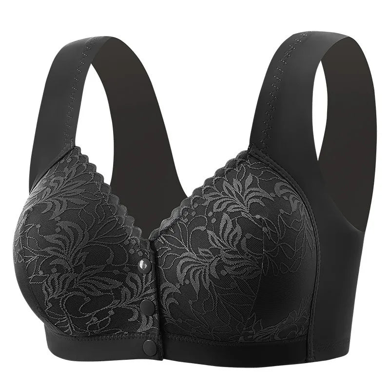 Fashion Printed Front Opening Buckle Gathering Anti Sagging Beautiful Back Bra Ice Silk Seamless Breathable No Steel Ring Bra