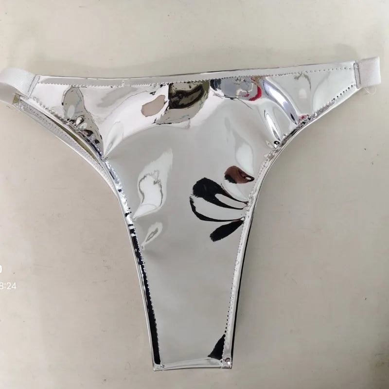 Patent Leather Women's Sexy Micro Shorts Nightclub Shiny Slimming Glossy Tiny Bikini Short Panties for Dancer Stage Performances