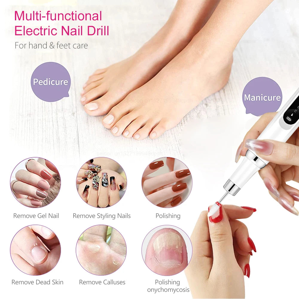 Electric Nail Drill Machine Portable Mini Gel Nails Polishing Removal Tool Rechargeable Nail Drillsfor Home Manicure Salon Use
