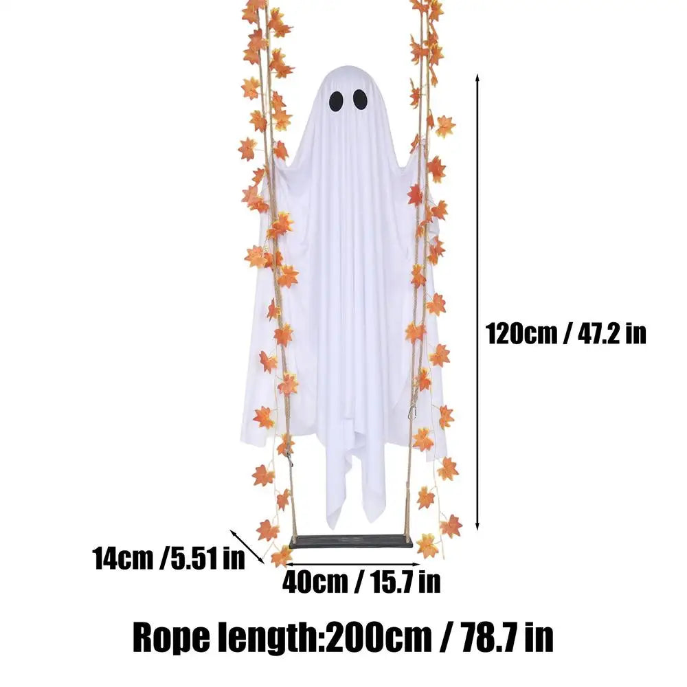 Halloween Swing Ghost Decoration Outdoor Hanging Ghost With LED String Lights Cute Large Ghost Swing Ornament For Garden Yard