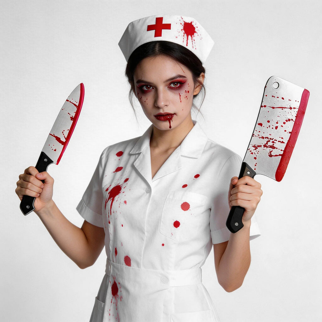 Halloween realistic props - blood-spreading axes, chainsaws, plastic knives for costumes, party cosplay props