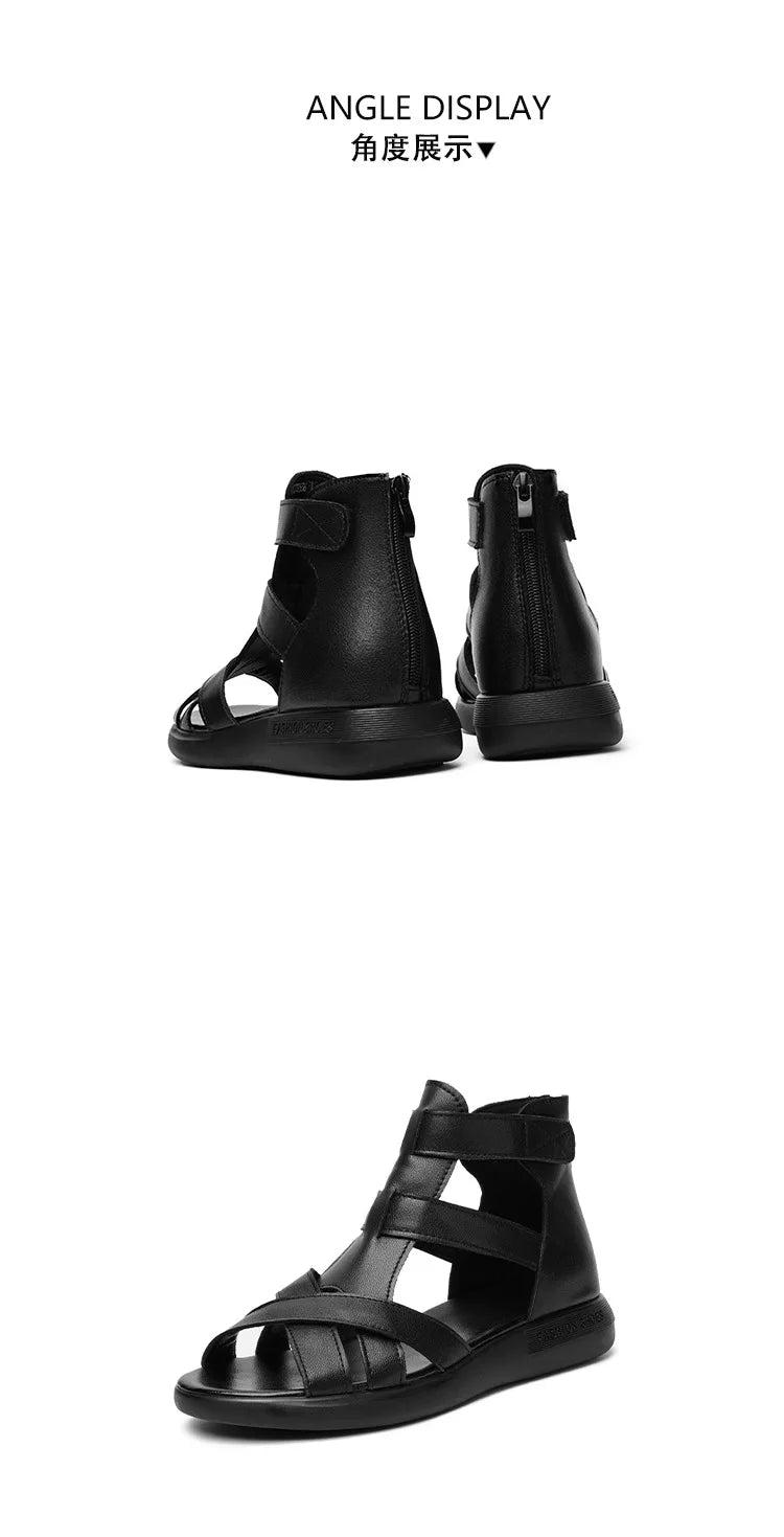 GKTINOO Summer Open Toe Genuine Leather Sandals Flat Shoes Roman Sandals 2026 Large Size Cool Boots Women Shoes Flat Sandals New