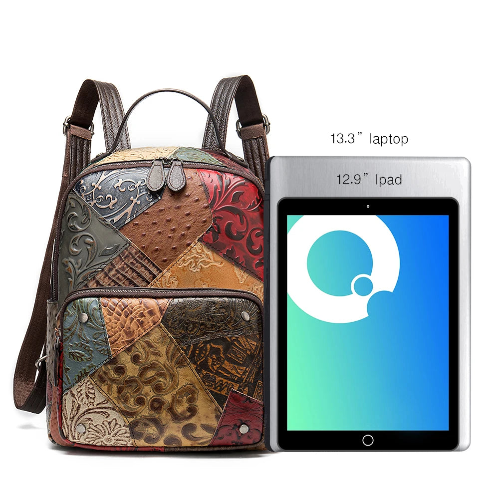 WESTAL Leather Backpack For Women School Teenage Backpack Zipper Vintage Back Pack Luxury Designer Female Handbag Patchwork Bags
