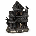 Halloween Lighted Haunted House Resin Figurine with Skeleton & Crow, Spooky Tabletop Ornament for Home Party Decoration