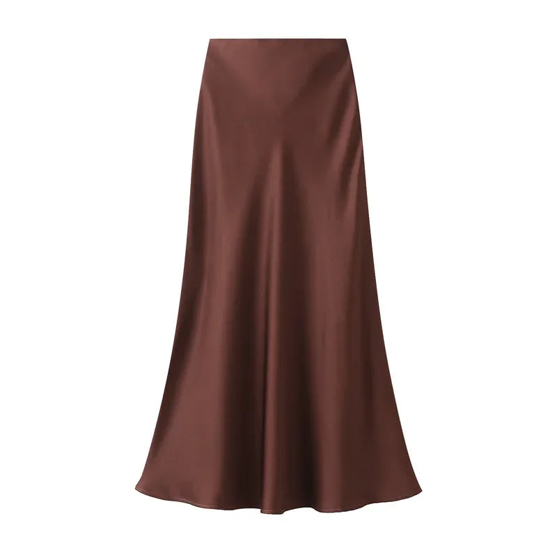 Woman 2025 Satin Skirt Women High Waist Long Skirts for Women Summer Black Midi Skirt Office Elegant Women's Skirts LSK9836