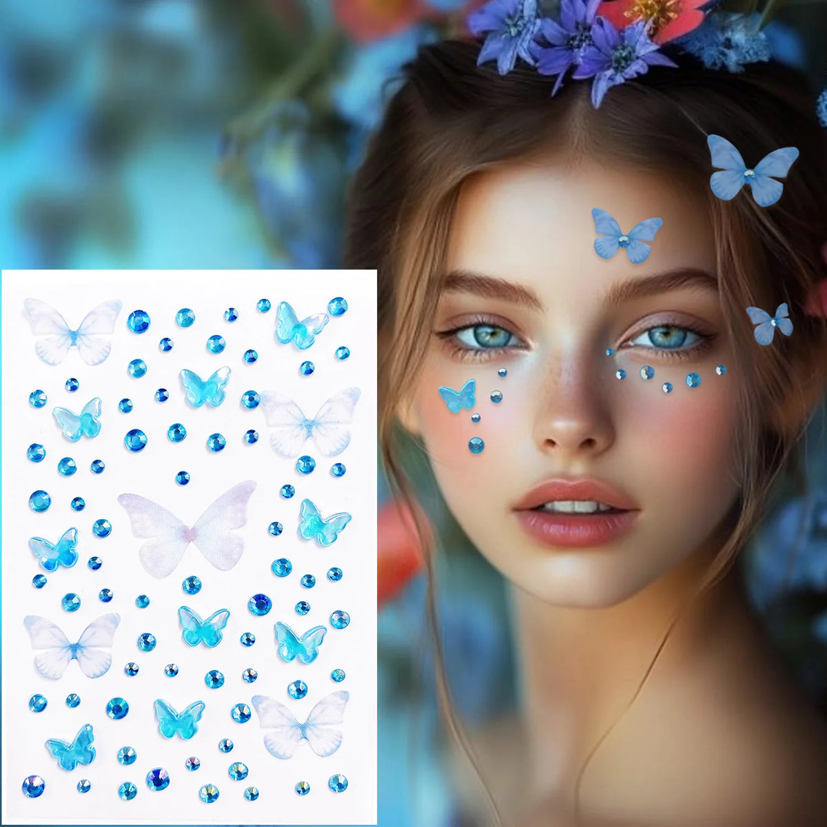 3D Cute Facial Stickers Kid Stage Makeup Self-Adhesive Butterfly Crystal Diamond Stickers Christmas Halloween Gift For Kids