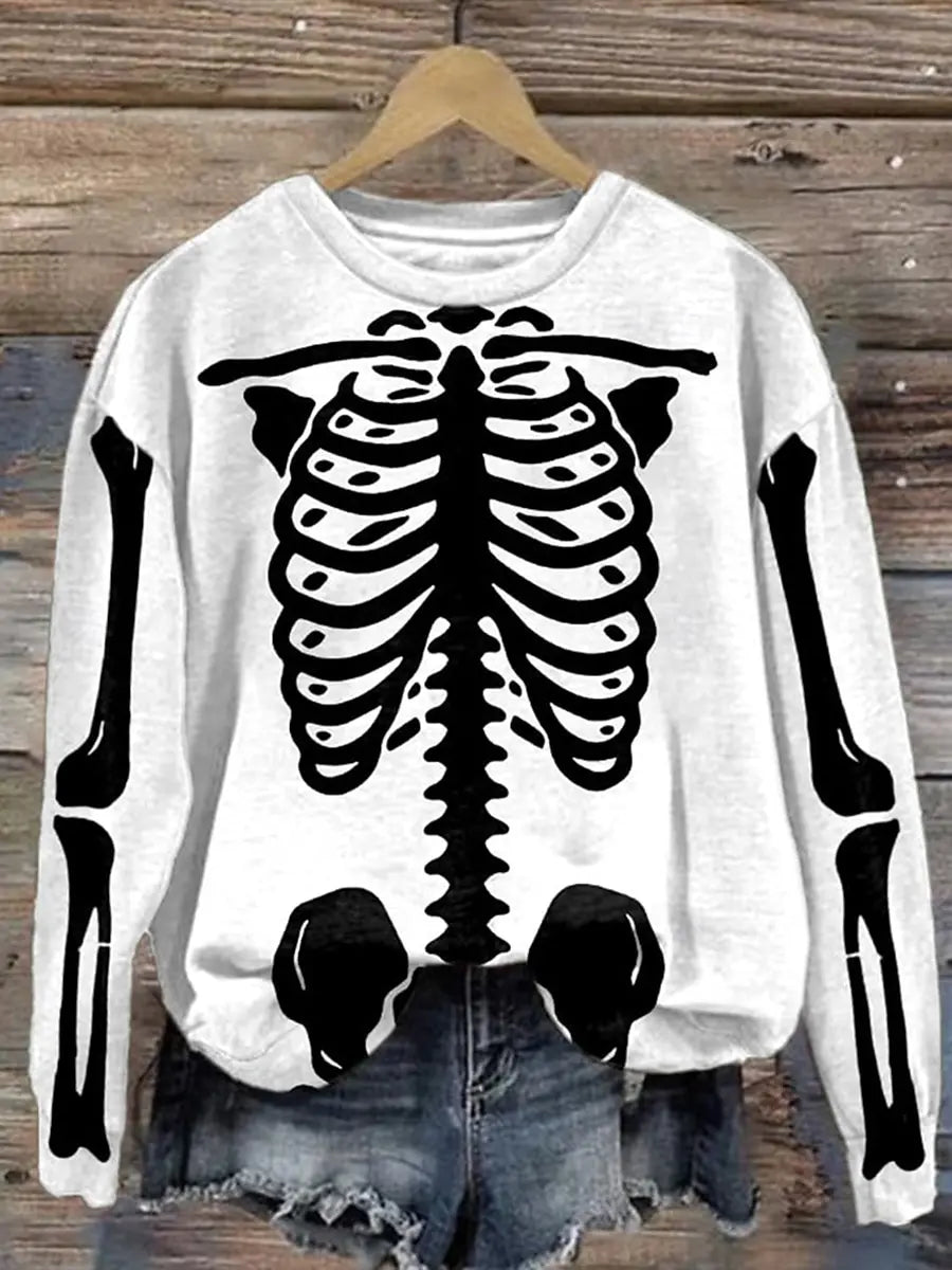 Fall Winter Pullover Women's Halloween Skeleton Print Sweatshirt 3D Print O-Neck Long Sleeve Tops Women's Apparel Y2K Streetwear