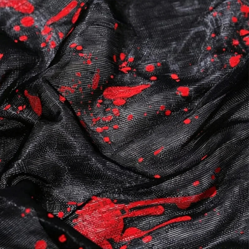 Halloween Blood Splatter Hooded Cloak Black White Blood Handprint Cape Horror Cosplay Costume Ghost Vampire Robe Party Outfit