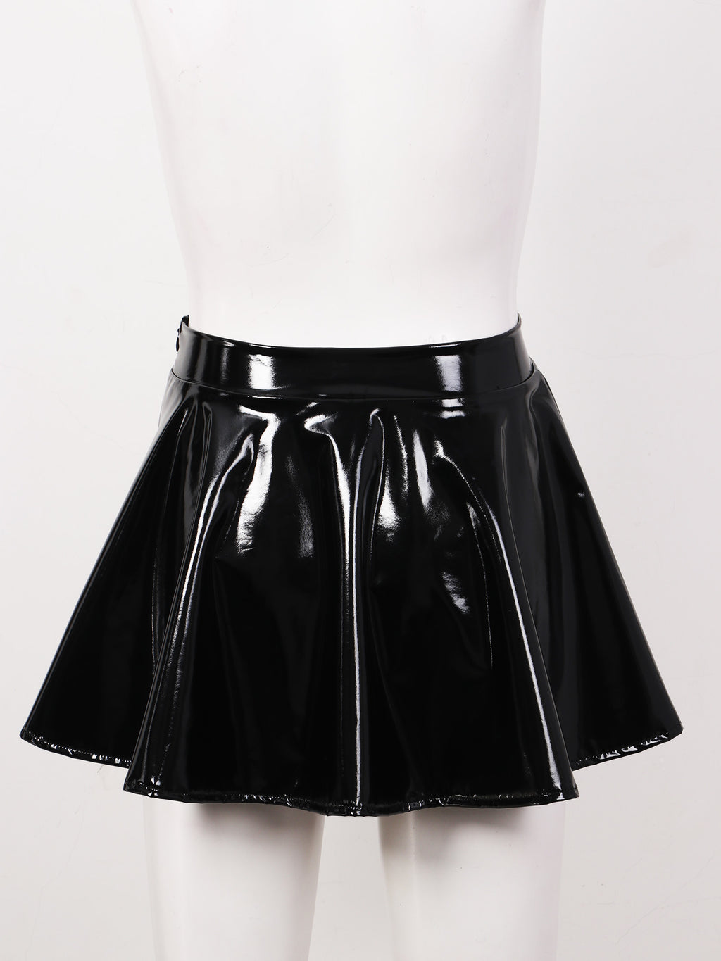 Sexy Women Wetlook PVC Leather Ruffled Skirts Party Low Waist Built-in Thongs Mini Skirt with Garter Belts Metal Clips Set Club