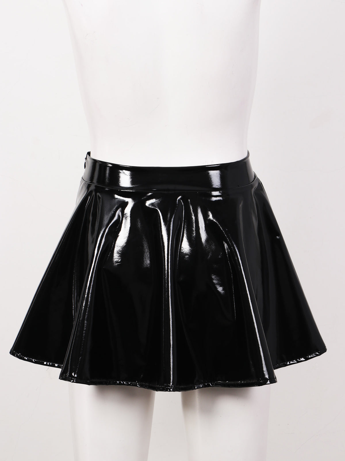 Sexy Women Wetlook PVC Leather Ruffled Skirts Party Low Waist Built-in Thongs Mini Skirt with Garter Belts Metal Clips Set Club