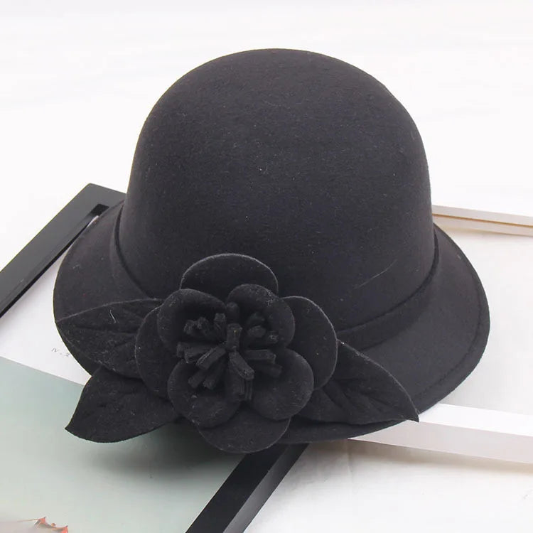 2025 Autumn and Winter New Woolen Hat for Women, Three-dimensional Big Flower Fashion Hat, Temperament Top Hat