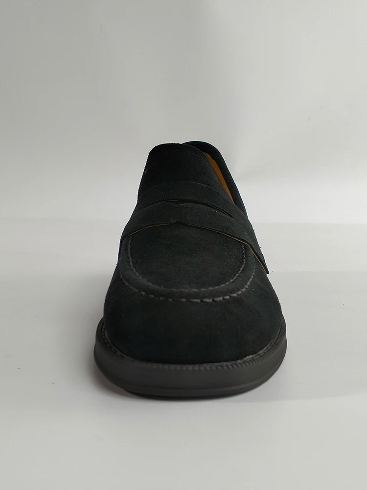 2025 NEW Trend Women Loafers Natural Suede Spring Autumn Ladies Low Block Heels Elegant Round Toe Black Brown Splicing Loafers