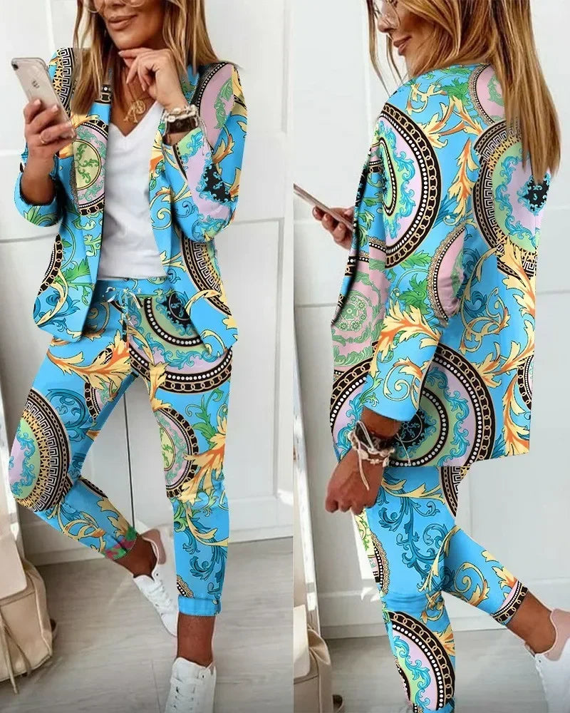 2026 Women's Formal Two Pieces Office Suit Sets Slim Blazer and Pants with Pocket Lapel Women Suits Office Sets 2PCS Tracksuit