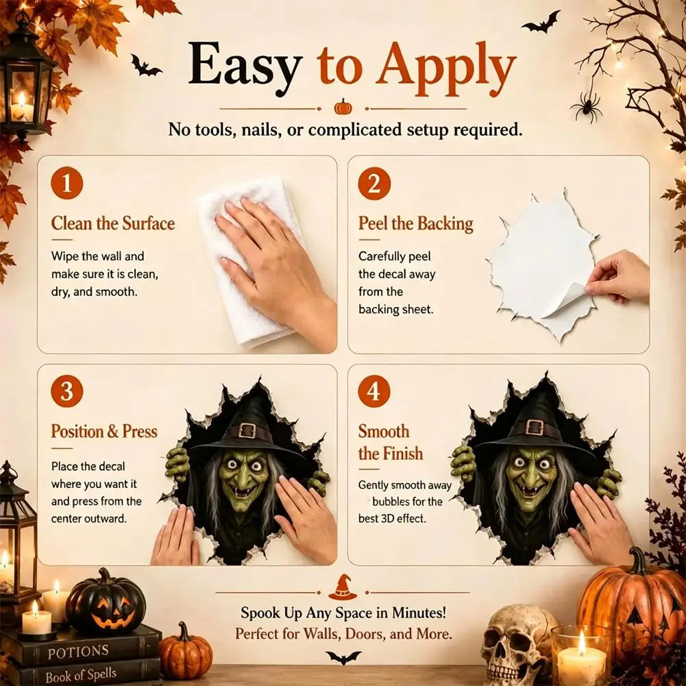 Halloween Break in 3D Wall Decals - Spooky Themed 3D Wall Stickers for Home Decorations