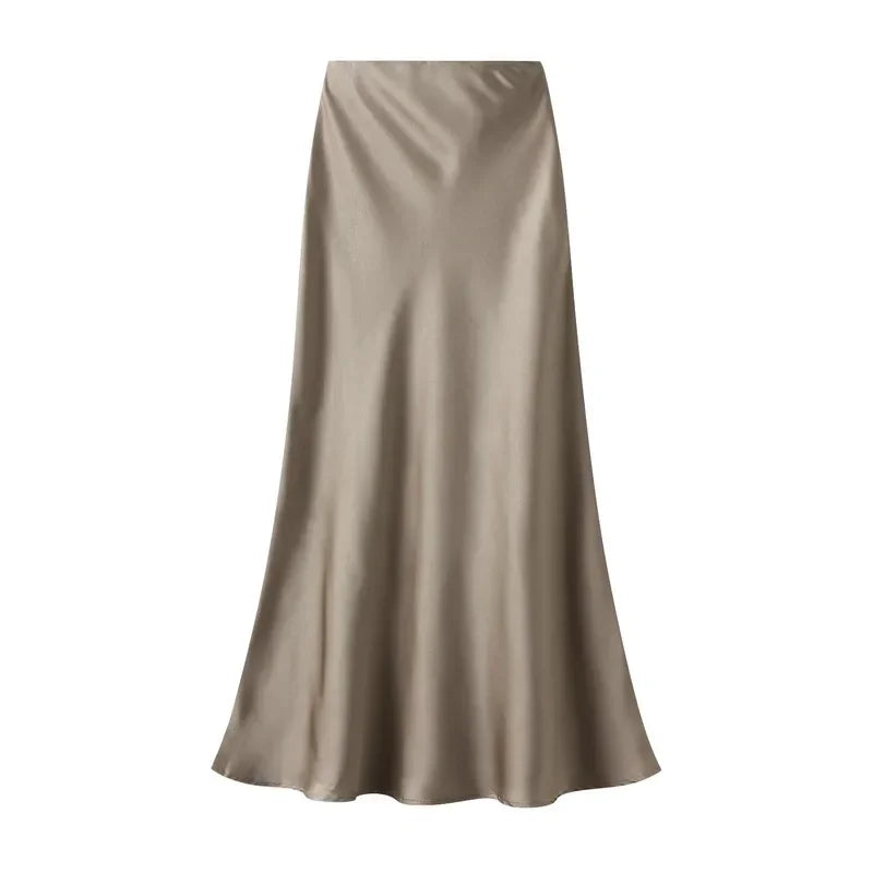 Woman 2025 Satin Skirt Women High Waist Long Skirts for Women Summer Black Midi Skirt Office Elegant Women's Skirts LSK9836