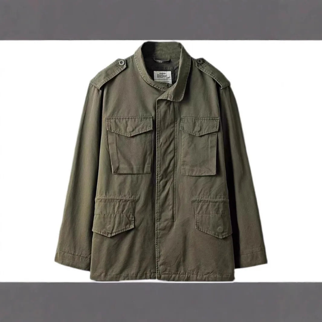 Multi-Pocket Jacket Retro Jackets for Men Green Outdoor Windbreaker Vintage Men's Cargo Jacket Casual Solid Coat Mens Clothes