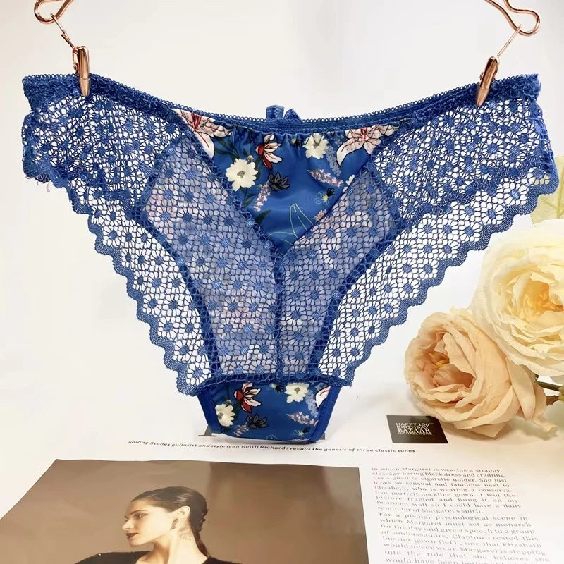Floral Embroidery Lace Panties Women Briefs Sexy Hollow Out Bow Lingerie Female Underwear Ladies Breathable Underpants