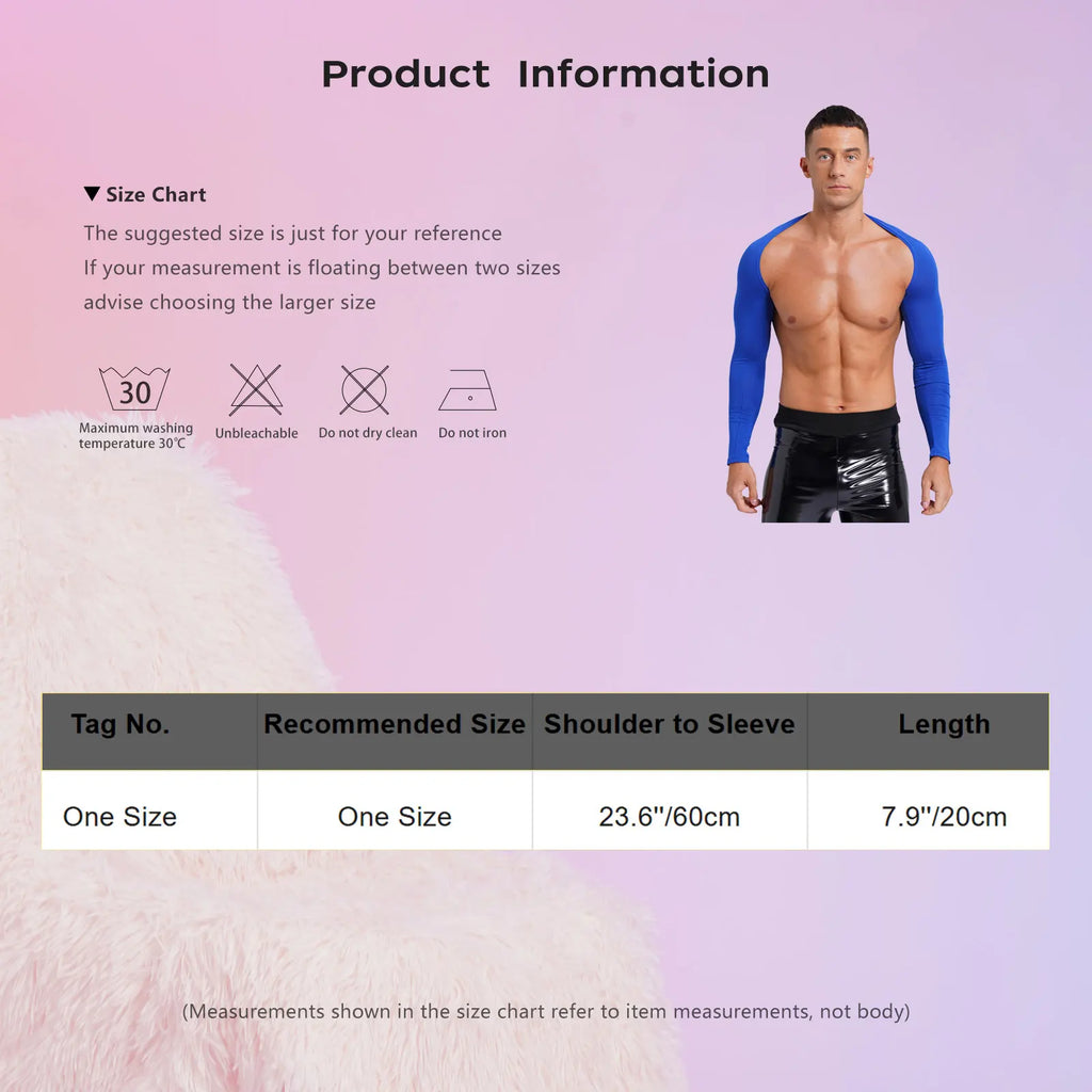 Men Open Front Half Crop Top Solid Long Sleeve Cardigan Bolero Shrug Tops Muscle Arm Sleeves Workout Sports Gym Tops Clubwear