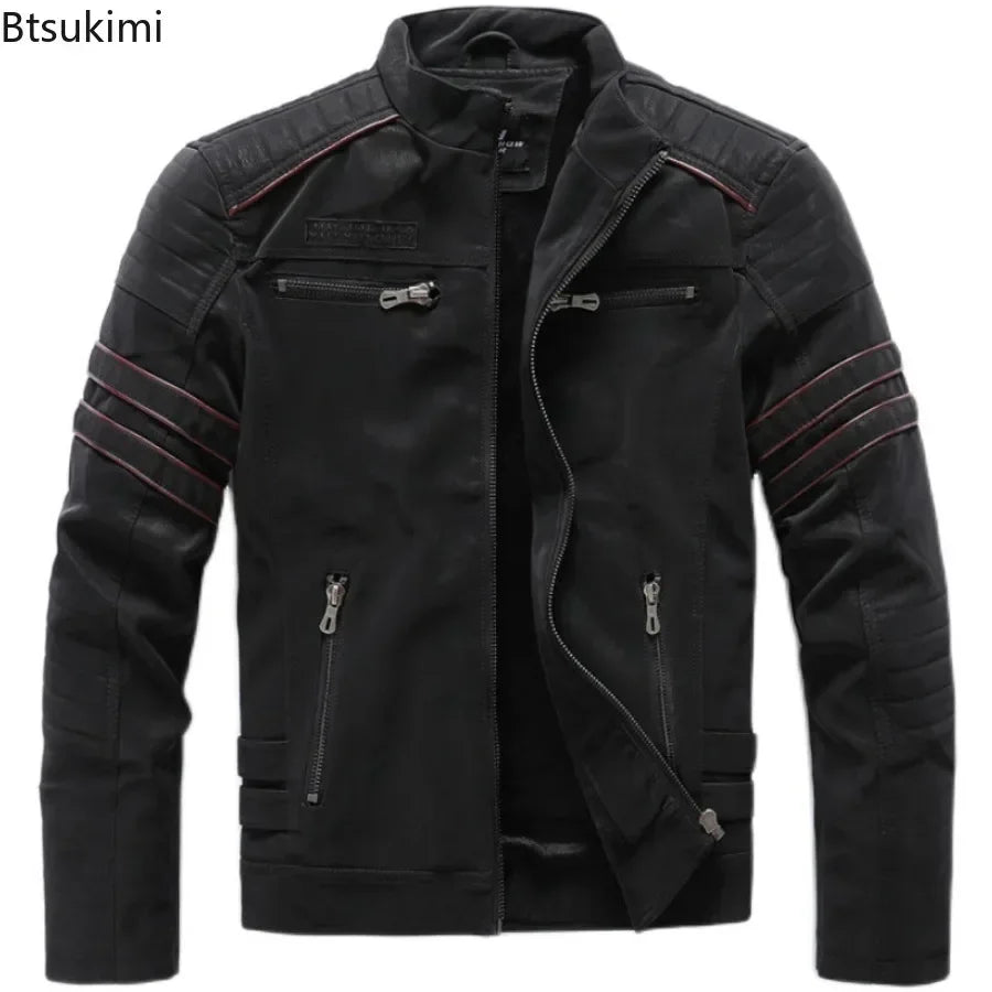 New Pilot Jackets Men's PU Jacket Fashion Casual Stand Collar Motorcycle Coats Trend Men Embroider Windbreak Warm Leather Jacket
