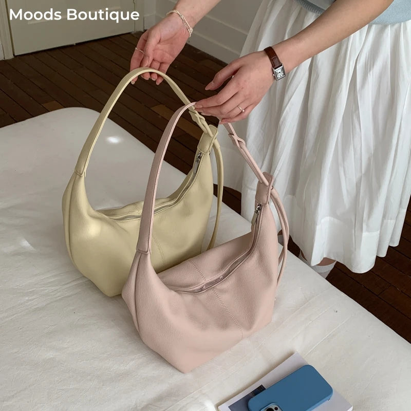 MOODS Shoulder Hobo Bags For Women Soft PU Leather Solid Color Large Capacity Shopping Totes With Adjustable Shoulder Strap 2026