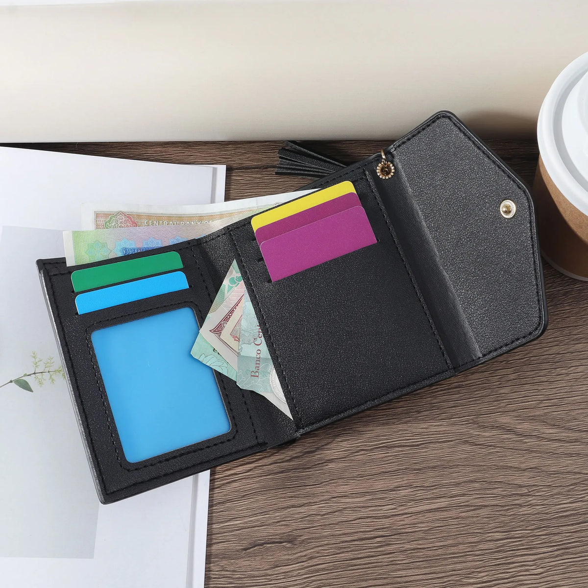Fashionable and minimalist women's wallet, high-quality PU leather portable multi card slot women's short multi-functional zero