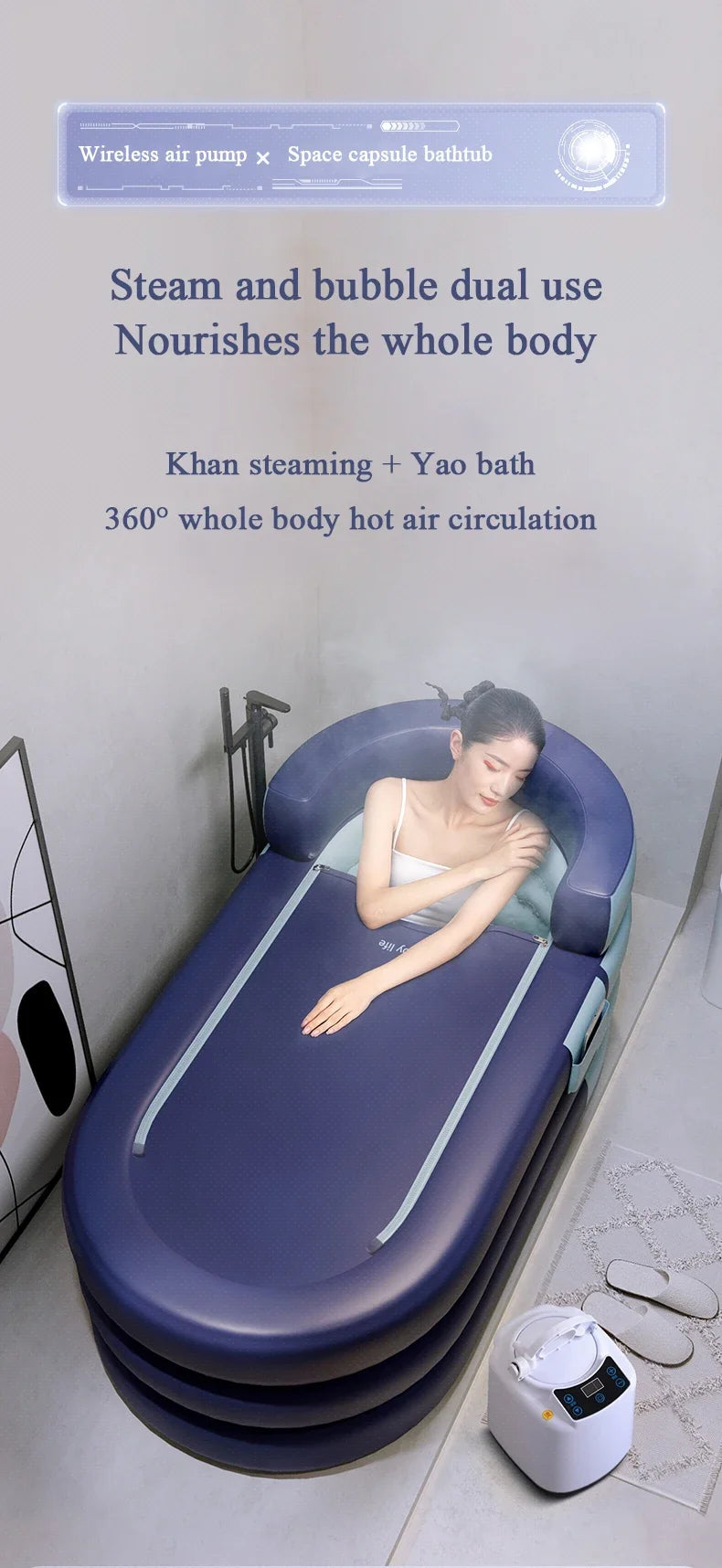 Large Capacity Hotel Space Capsule Inflatable Bathtubs Steam Sauna Folding Bathing Bucket Portable Home