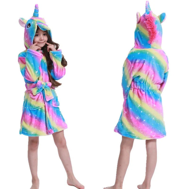 Pink Princess Bath Robe for Girls 3 4 5 6 7 8 9 10 11 12 Years Unicorn Kids Bath Towel Robe Kigurumi Winter Baby Girls Bathrobe